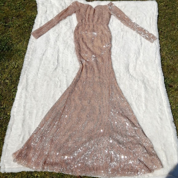 Modern Day Lady Dresses & Skirts - Nude Sequin Mermaid Cut Dress With Train NWOT